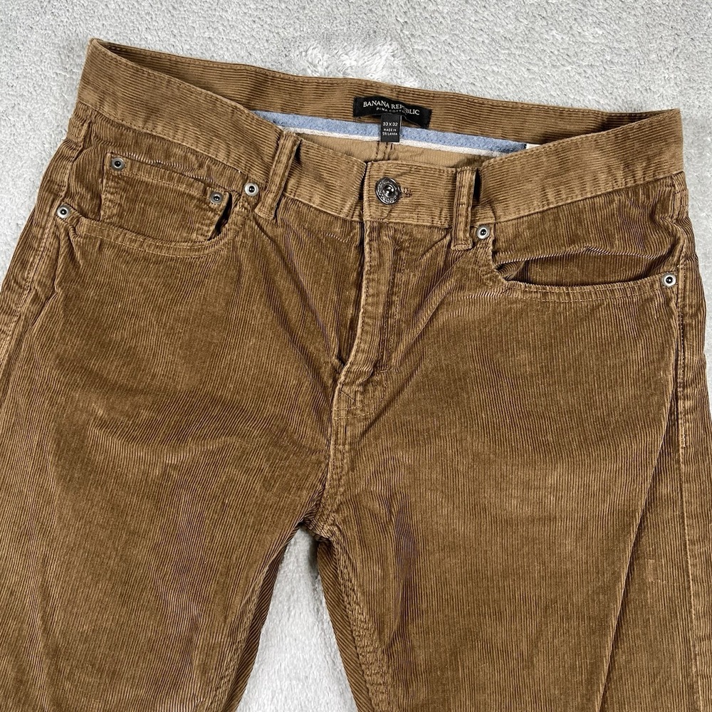 Banana Republic Corduroy Pants Mens 33x32 Brown Pima Cotton Straight Fit Preppy
